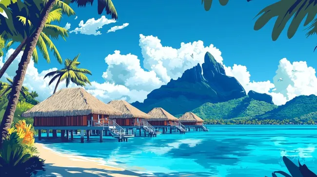 Tropisches Idyll: Strandpavillons auf Bora Bora