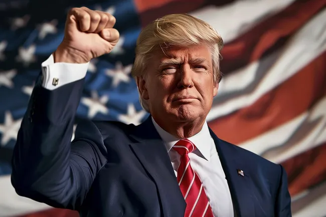 Trump erhebt Faust vor amerikanischer Flagge