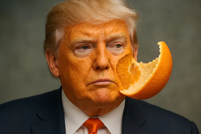 Trump mit Orangenschale als Gesicht - surreal bearbeitetes Porträt