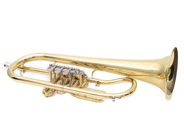 Trumpet isolated above white background with copy space