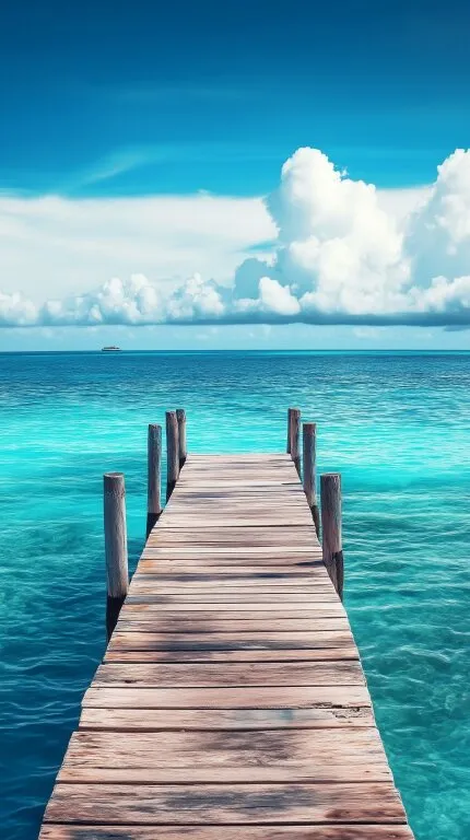 Türkisblaue Karibiklandschaft mit Holzsteg