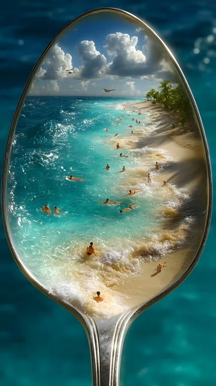 Türkisblauer Ozean in silbrigem Löffel