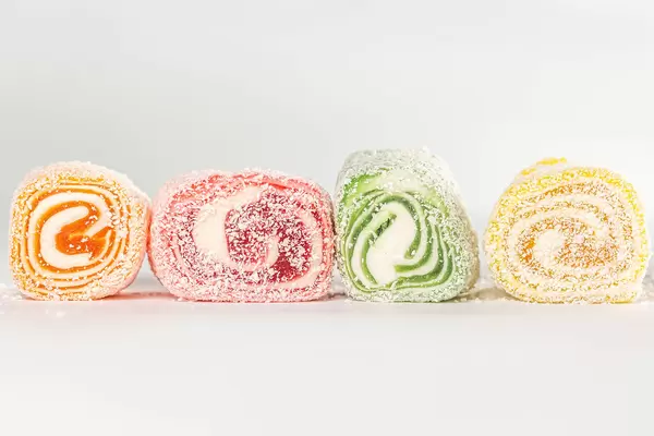 Turkish delight sweets in coconut flakes