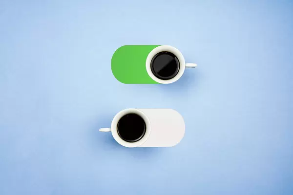 Turn on and off buttons made with two coffee cups