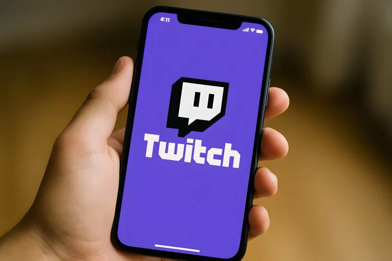Twitch app logo on smartphone screen in closeup