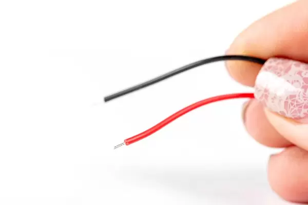 Two electric wires in a woman's hand close up (Flip 2020)