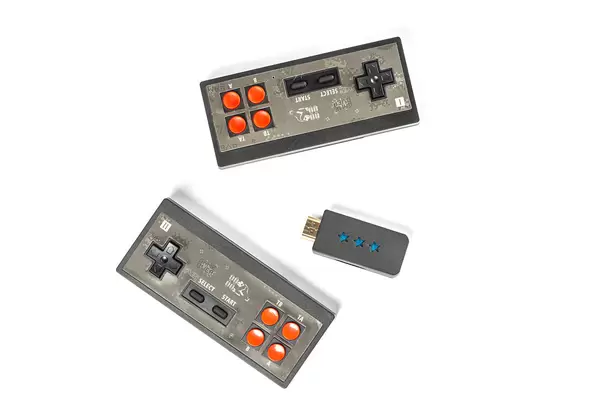 Two joysticks and HDMI device, top view