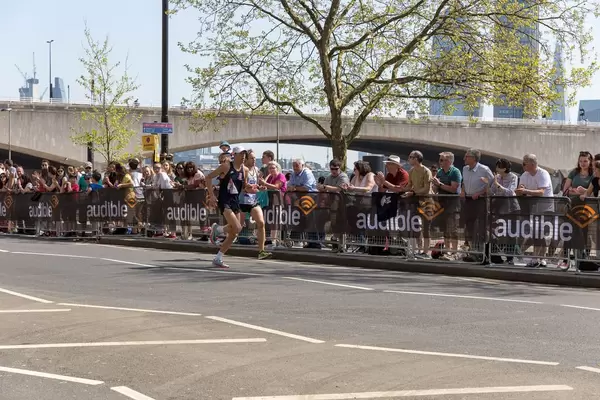 Two marathon runners neck and neck at London Marathon 2018