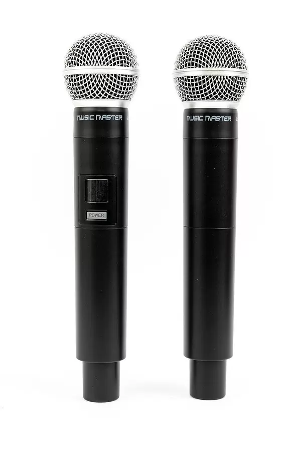 Two Vocal Microphones standing above white background