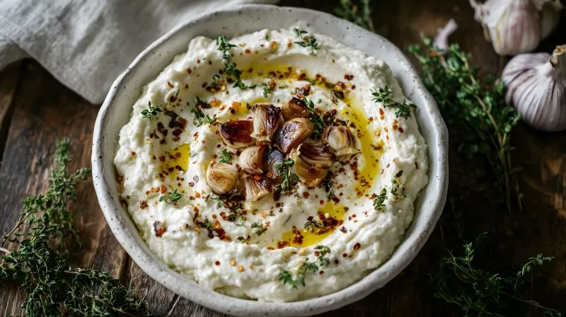 Tzatziki mit geröstetem Knoblauch und Öl