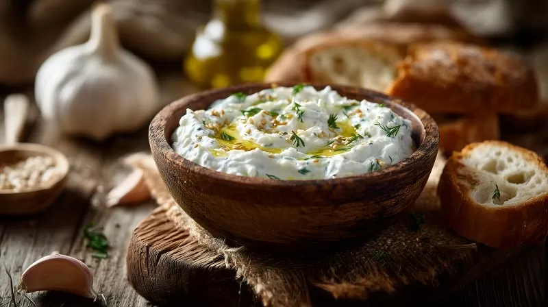 Tzatziki mit Knoblauch und Olivenöl
