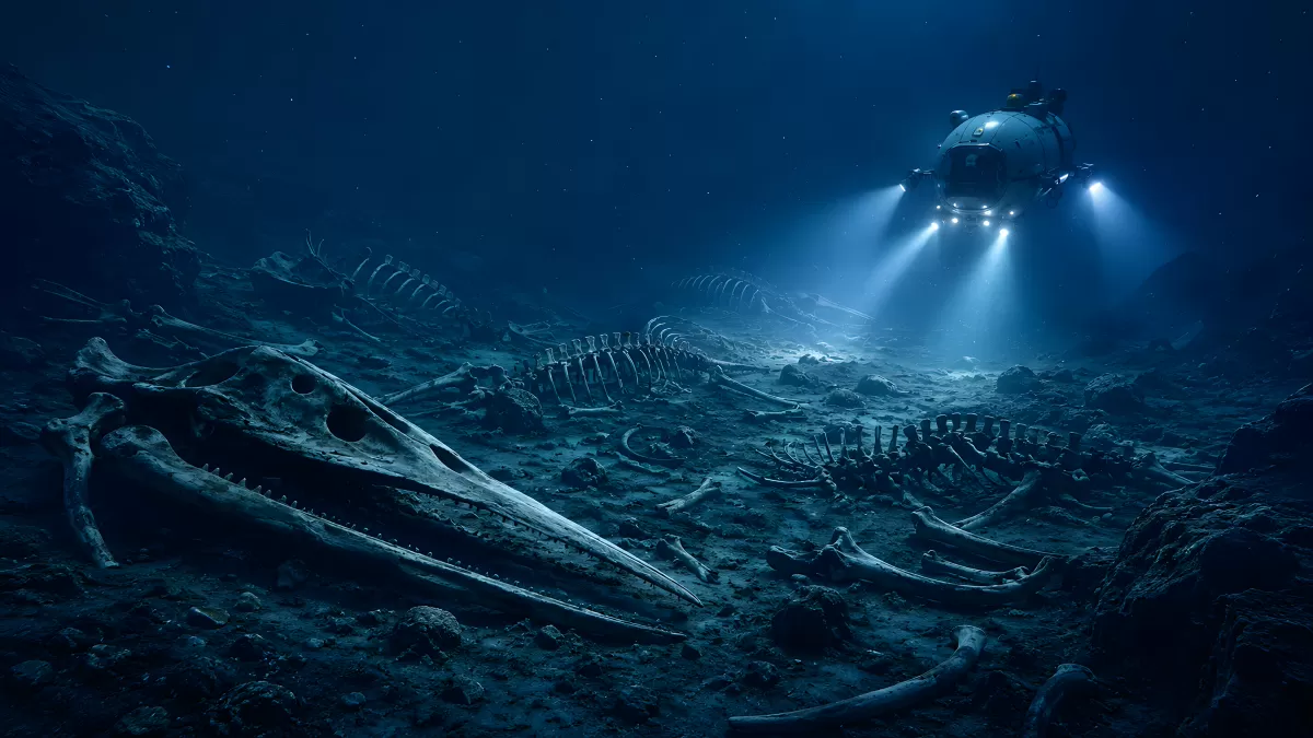 U-Boot leuchtet riesiges Meeresungeheuer-Skelett aus