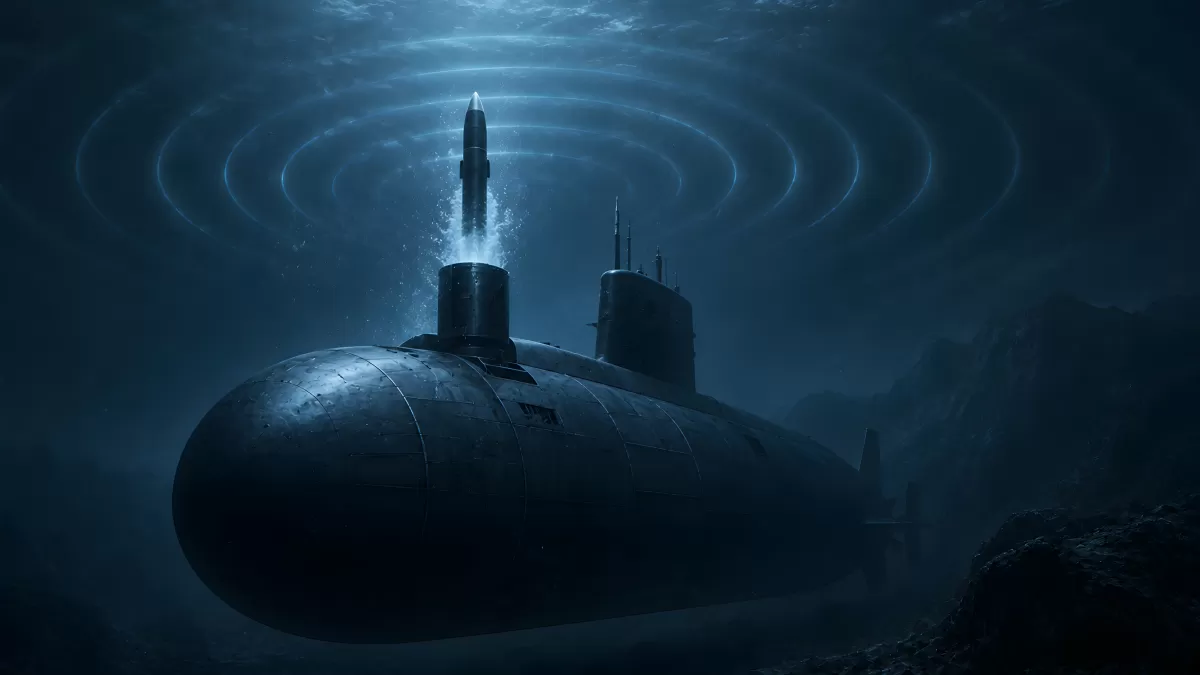 U-Boot startet Atomrakete unter Wasser in der Tiefe
