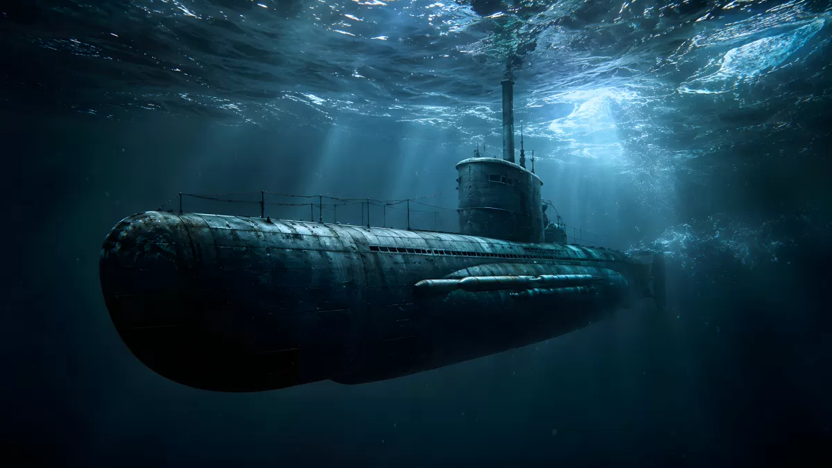 U-Boot taucht unter Wasseroberfläche im Ozean
