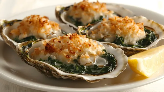 Überbackene Austern mit Spinat und Käse