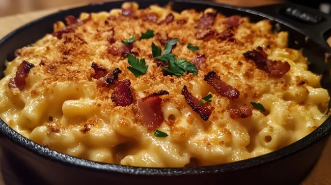 Überbackene Mac & Cheese mit knusprigem Speck