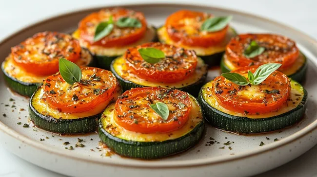 Überbackene Zucchinischeiben mit Tomaten und Kräutern