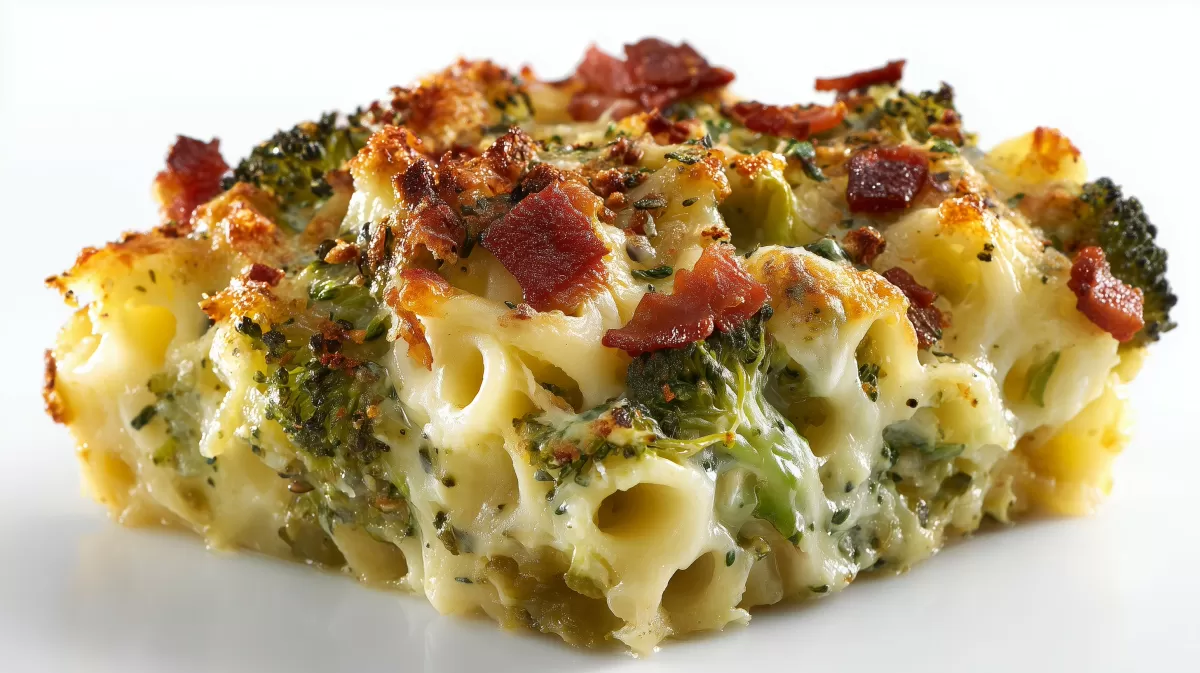 Überbackener Brokkoli Nudelauflauf mit Speck