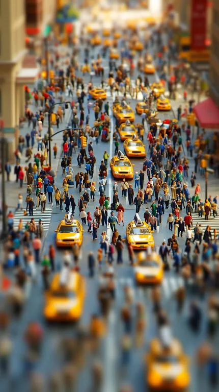 Überbelebte Großstadt: Bunte New Yorker Straßenszene