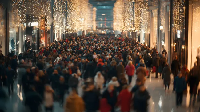 Überfülltes Einkaufszentrum in der Weihnachtszeit