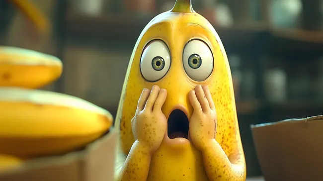 Überraschte Banane mit weit aufgerissenen Augen