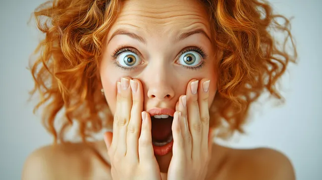 Überraschte Frau mit roten Locken