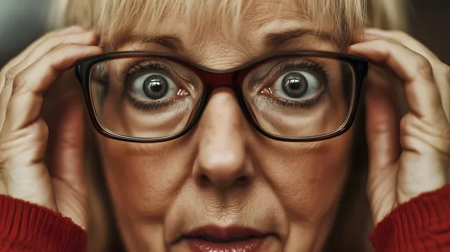 Überraschte Seniorin mit Brille