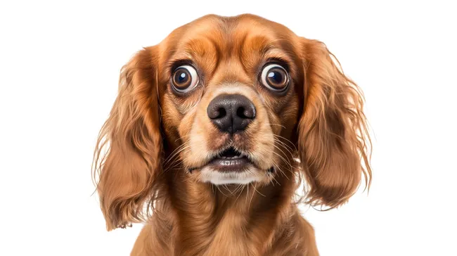 Überraschter Cavalier King Charles Spaniel-Hund mit großen Augen