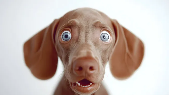 Überraschter Weimaraner mit großen blauen Augen