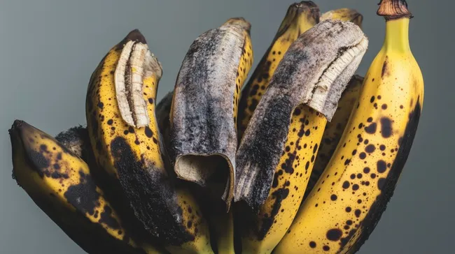 Überreife und verschimmelte Bananen in natürlicher Optik