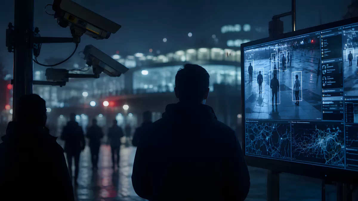 Überwachungskamera und KI-Personenerkennung bei Nacht