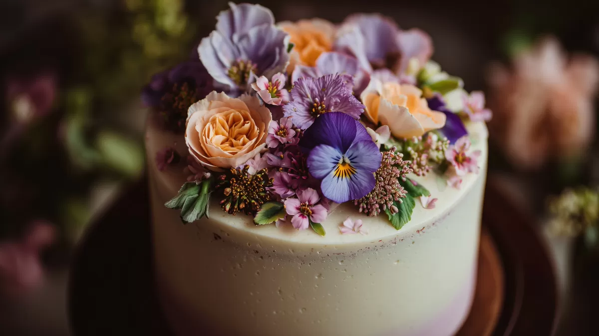 Üppige Blumenpracht auf feiner Torte