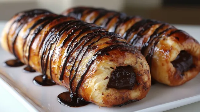 Üppige, schokoladenglasierte Hefestangen