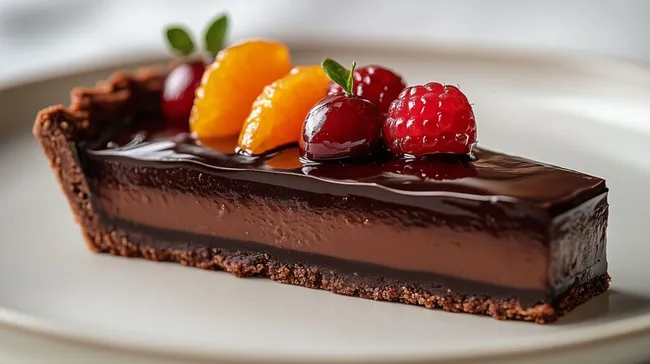Üppige Schokoladentorte mit Früchten
