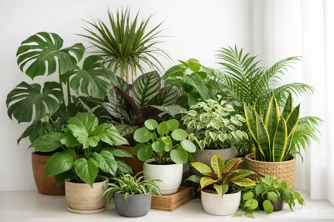 Üppige Zimmerpflanzen-Sammlung im modernen Interieur