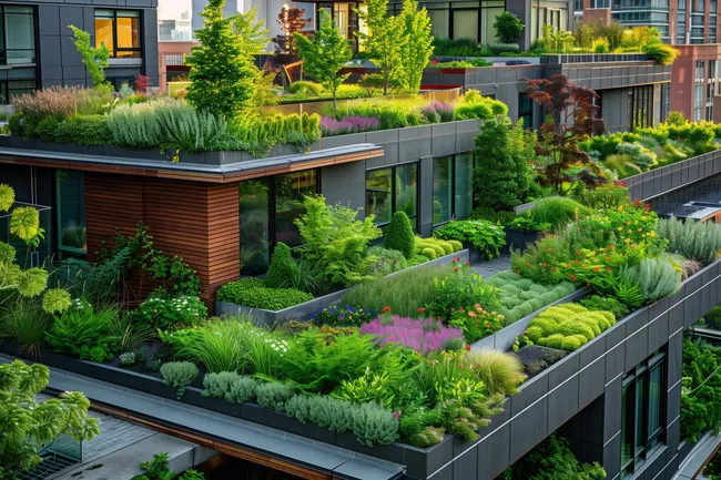 Üppiger Dachgarten mit vielfältiger Bepflanzung