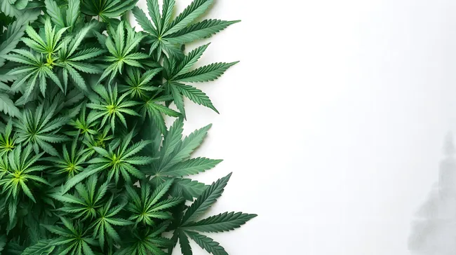Üppiges Cannabisblatt-Arrangement auf weißem Hintergrund