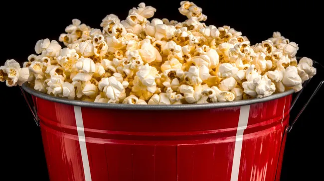 Üppiges Popcorn-Angebot in knallroter Schüssel