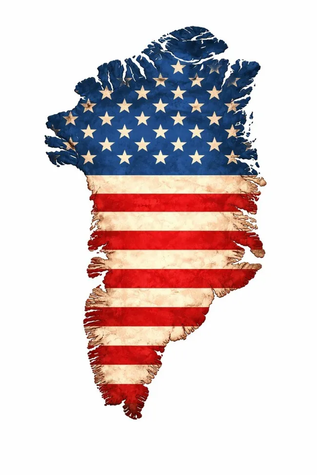 Umriss von Grönland in den Farben der US-Flagge