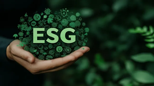 Umwelt-Symbole in Form von ESG auf einer Hand