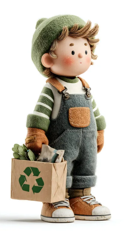 Umweltbewusster Junge mit Recyclingbox aus Karton