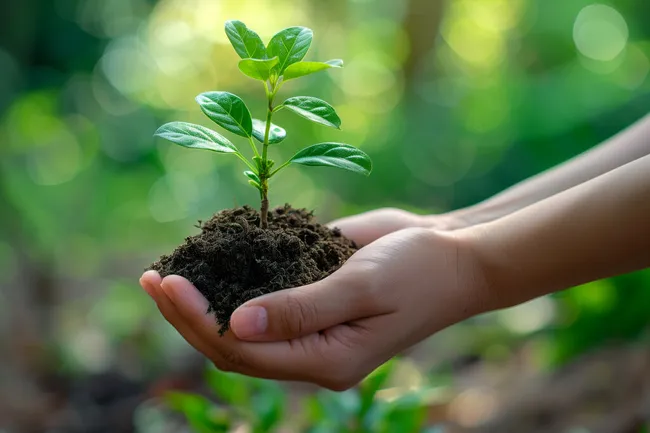 Umweltbewusstes Wachstum - Pflanze in Händen