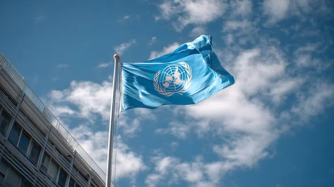 UN-Flagge vor blauem Himmel weht stolz am Hauptsitz