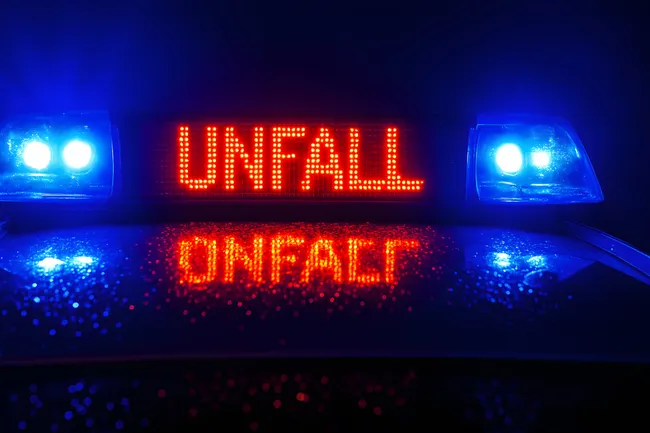 Unfallmeldung mit Blaulicht bei Nacht