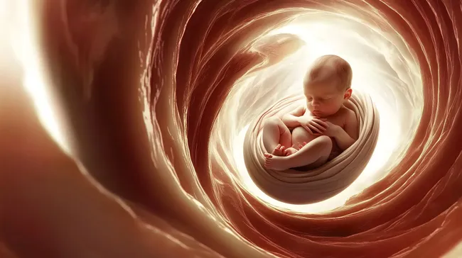 Ungeborenes Baby in kunstvoller Lichtdarbietung