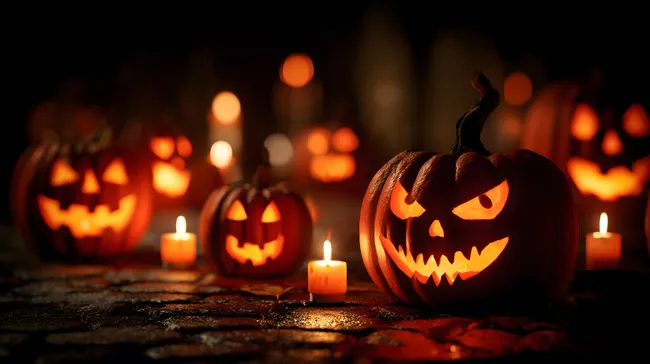 Unheimlich gruseliger Halloween-Kürbis mit Kerzen