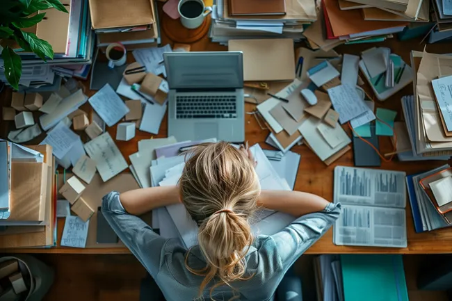 Unordentlicher Arbeitsplatz mit Laptop