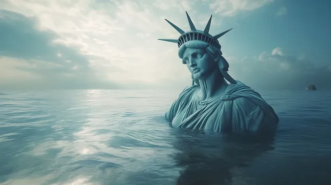 Untergehende Freiheitsstatue - Symbol für den Niedergang der USA