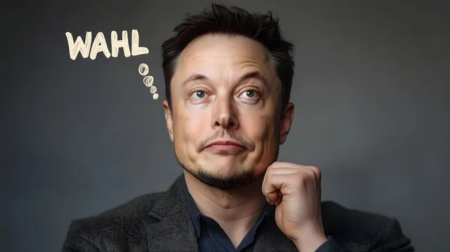 Unternehmer mit nachdenklicher Miene und Wahl-Blase