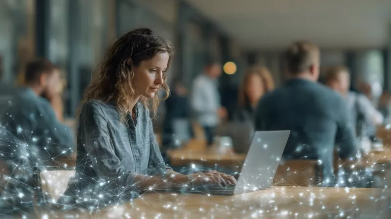 Unternehmerin mit KI-Software im Büro